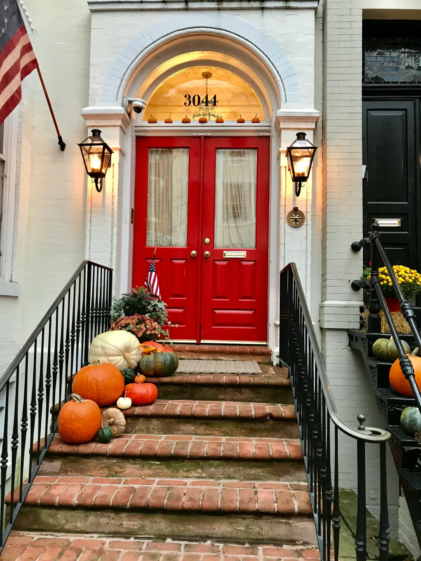 Front entrance styled with seasonal decor
